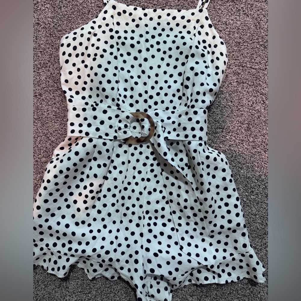 Ann Taylor Loft linen blend Polka Dot Romper with Belt size M MOVING SALE